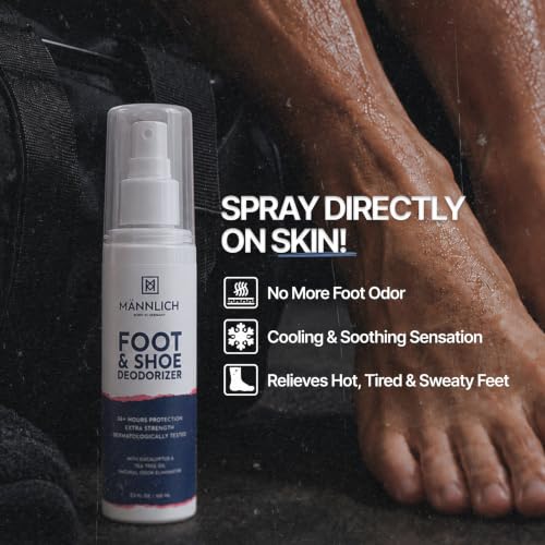 Image of Mannlich Shoe & Foot Deodorizer Spray - Odor & Smell Remover for Shoes & Socks, 600+ Sprays in a Bottle, Skin Soothing, Non Irritating, Organic & Cruelty Free, Revitalizes Tired Feet - 100ml (Pack of 3)