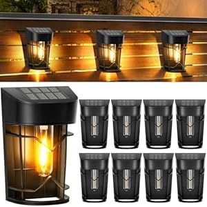 8 Packs Solar Fence Lights Outdoor Waterproof, Solar Deck Lights for Outside with Edison LED Bulbs 3000K, Solar Powered Outdoor Lights for Backyard Garden Patio Porch Driveway Decor