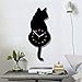 Topkey Wall Clock Creative DIY Cat Acrylic Wall Clock with Swing Tail Pendulum for Living Room Bedroom Kitchen Home DÃ©cor - Battery Not Included (42CM x 18CM) Black