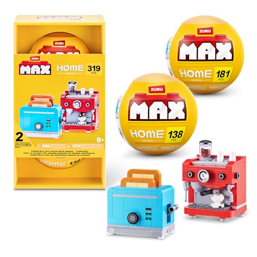 MAX Build More Premium Home Building Bricks Collection 2-Pack (Coffee Machine & Toaster) by ZURU Novelty Unboxing Toy & Building Brick Collectible Minis with 319 Pieces