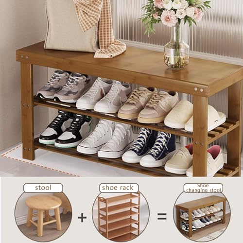 Rangement pour chaussures d'entrée et banc en bambou compact