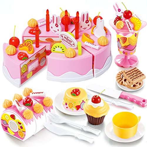 Nukdey Comida Juguete-Juguetes Niña 3 años-Pastel de Cumpleaños, Postre, Tetera, Juguete Alimentos, Cocina Juguetes Regalo para Niñas 3+ años