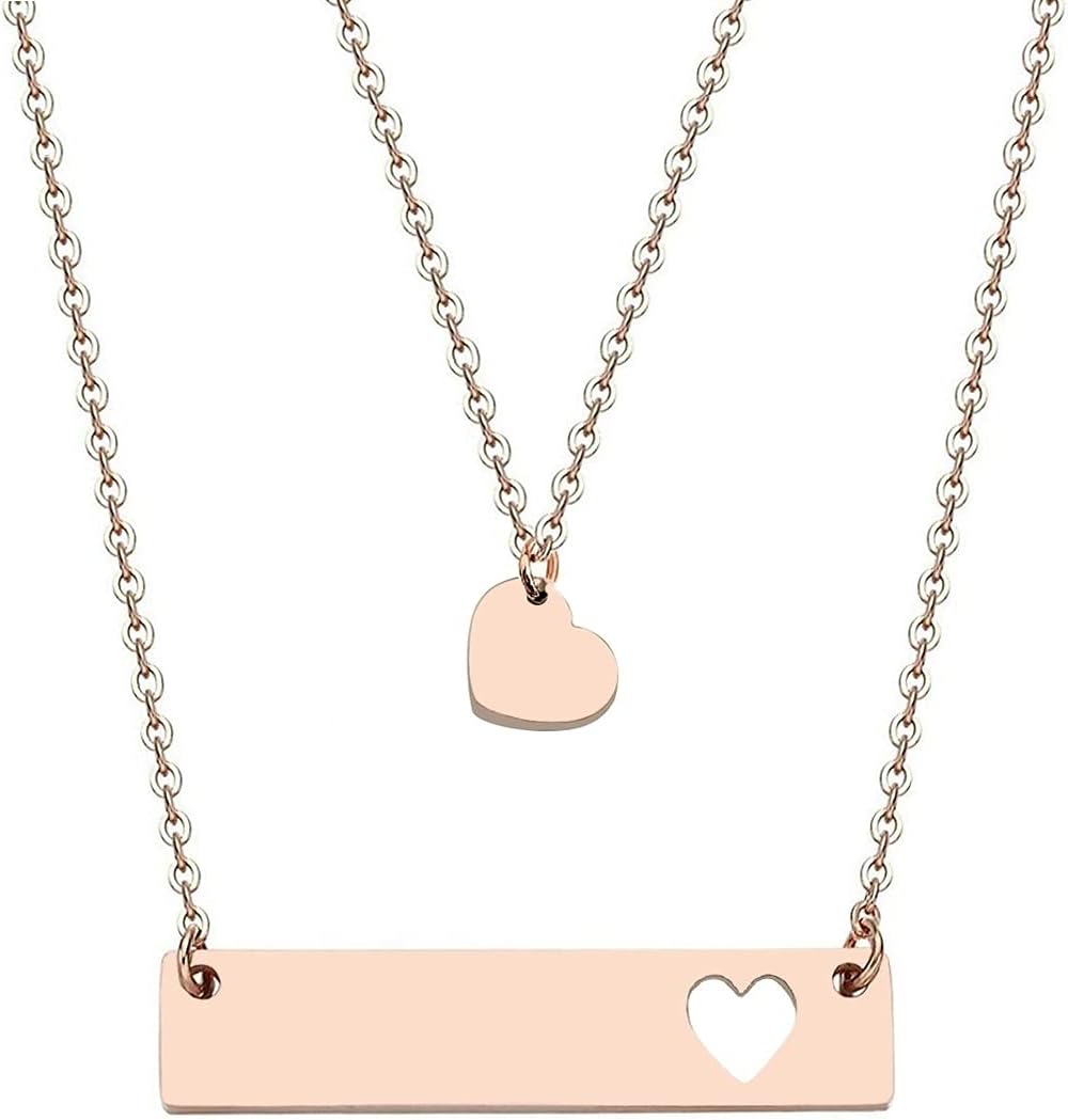 JJTZX Mother Daughter Necklace Set Horizontal Bar with Cutout Heart Mommy and Me Bar Necklace
