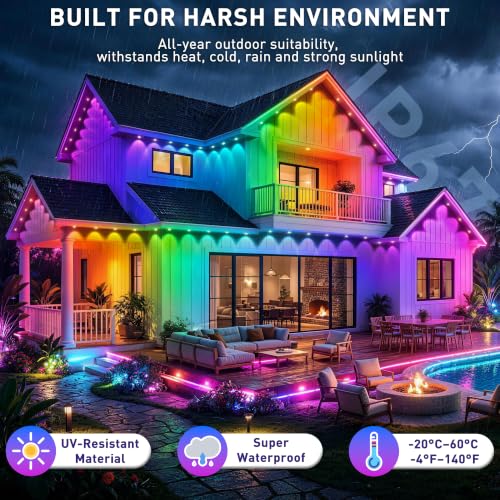 200FT Permanent Outdoor Lights,RGB+IC App ControlRemote, IP67 Waterproof Lighting,Outdoor Lights for Chasing Lights,Garden Decor,House,Party,Holiday,Smart - Image 2