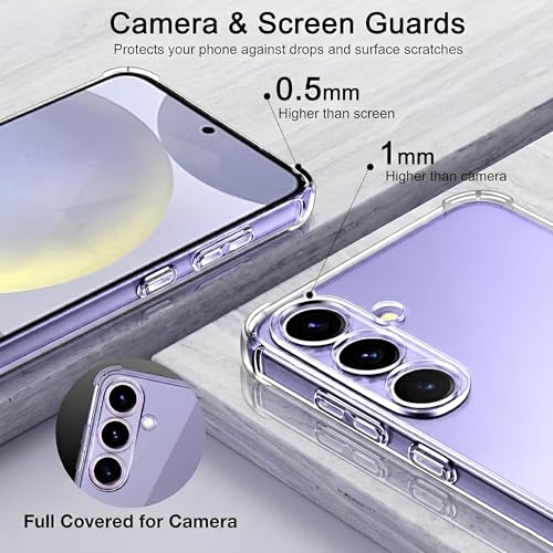 Image of Fashionury 3D Raised Transparent Crystal Clear Back Cover for Sumsung S24 | Shockproof Design | Anti-Slip Grip | Camera Protection | 360 Degree Protection Mobile Case