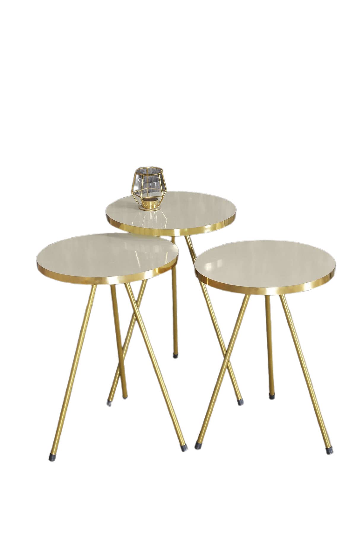 MOOGCO Nesting Coffee Tables with Metal Legs,Round Set of 3 End Tables for Living Room,Stacking Side Tables,Set of 3 Accent Table for Living Room,Small Side Table (Cream White)