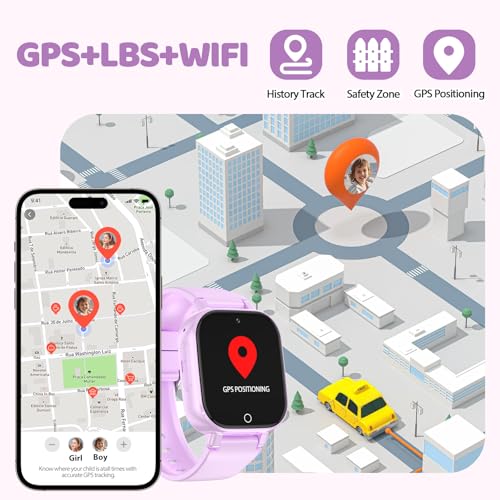 4G Smartwatch Kinder GPS, Kinderuhr mit 4G Videoanruf Voice Chat Schulmodus WiFi SOS Spiele Wecker Stoppuhr Schrittzähler Taschenrechner, Telefon Uhr für Mädchen Jungen 4-12 Jahren Geschenk, Lila