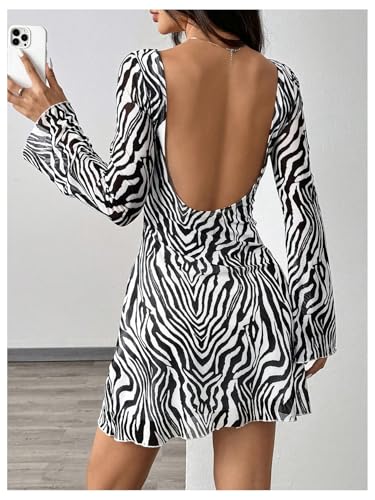 Image of MakeMeChic Women's Cheetah Print Mini Dress Y2k Bell Sleeve Leopard Print Dress Going Out Outfits