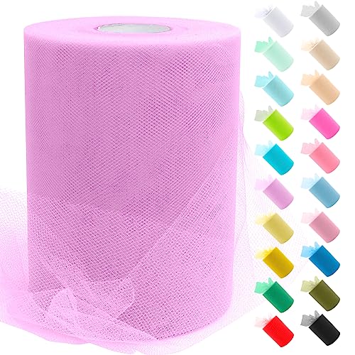 Uiopa Tulle Fushia Clair, 15cm x 91,4m Rouleau de Tulle en Polyester Maille Tissu pour Tutu Jupe, Deco Mariage/Fête, Deco Chaise Mariage, Noeud Cadeau, Artisanat DIY
