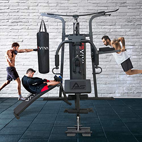 AsVIVA MG6 Kraftstation für Zuhause | Hochwertige Fitnessstation mit Boxsack Bauchtrainer | Multigym mit Seilzug… – Bild 3
