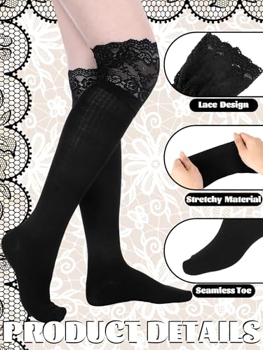 4 Pairs Women's Lace Socks Long Knee High Socks Kawaii Lace Top Lolita Boot Stockings3
