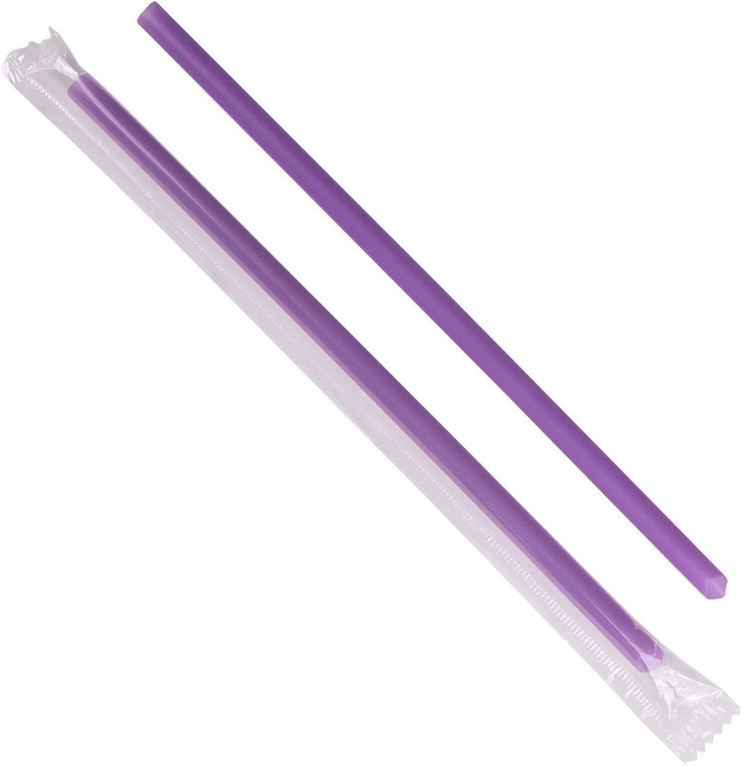 Karat C9072 7.75" Giant Straws (8mm Diamater), Poly-Wrapped, Diagonal Cut, Solid Purple (Case of 5000)