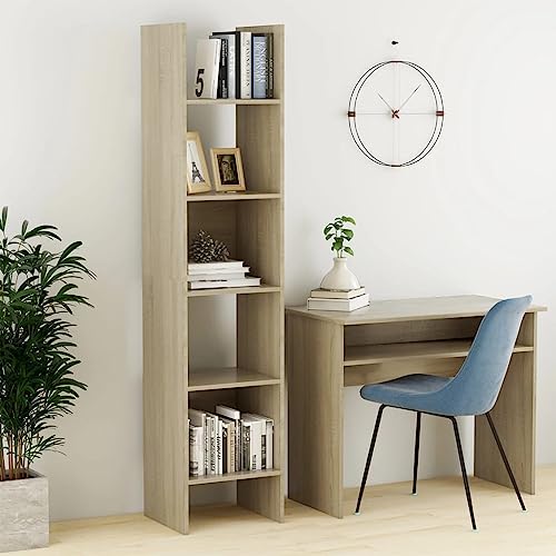 MNISDFL Vitrinenschrank Ausstellungsständer Wohnzimmerschrank Bücherregal Sonoma-Eiche 40x35x180 cm Spanplatte für Wohnzimmer Büro Schlafzimmer Bad