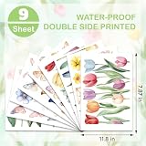 9 Sheets Spring Window Clings Decor, Flower Butterfly Window Stickers, Tulip Floral Decals for Summer, Easter, Spring Decorations for Home, Office, Classroom