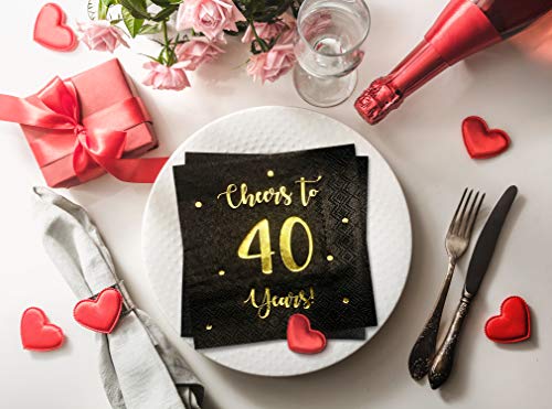 Cheers To 40 Years Cocktail Napkins | Happy 40Th Birthday Decorations For Men And Women And Wedding Anniversary Party Decorations | 50-Pack 3-Ply Napkins | 5 X 5 Inch Folded (Black) #TOP2