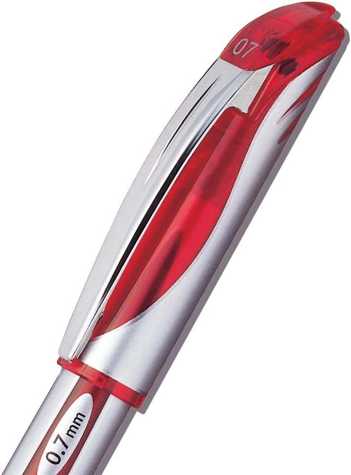 Pentel ENER-GEL Deluxe Liquid Gel Pen, Medium Line, Metal Tip, Red Ink, Box of 12 (BL57-B)