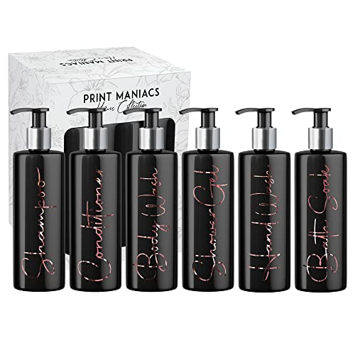 Print Maniacs Mrs Hinch Inspired Black Personalised Dispenser Silver Pump Bottles Set 6 (ROSE GOLD, F2), 500ml