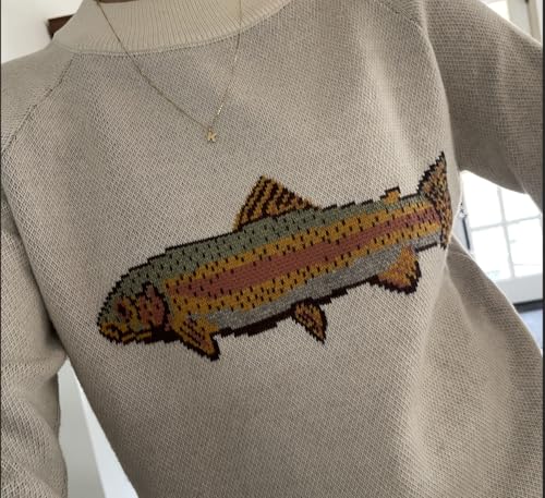 Women Y2k Fish Sweater Cute Graphic Long Sleeve Crewneck Knit Pullover Top Fall Vintage Knitwear Aesthetic Sweater3