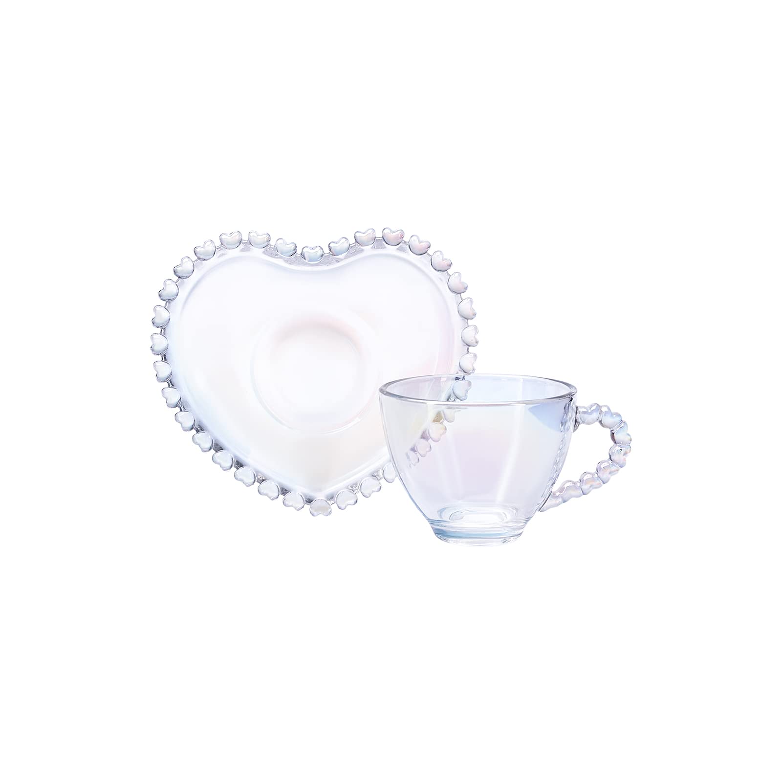 KARACA Rory Glass Coffee Cup and Saucer Set 80 ml, Transparent Espresso & Cappuccino Cups, Dishwasher Safe Kitchen Drinkware