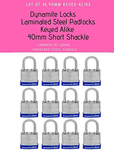 Lot of 36, Dynamite Lock Premium Padlock Set Keyed Alike Laminated Steel 40MM Short Shackle 1.5" Commercial Grade High Security Hardened Steel Shackle All The Same Key (KA 36) (36) Lot of 36, Dynamite Lock Premium Padlock Set Keyed Alike Laminated Steel 40MM Short Shackle 1.5" Commercial Grade High Security Hardened Steel Shackle All The Same Key (KA 36) (36)