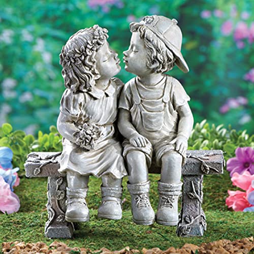 Collections Etc First Kiss, Puppy Love, Kissing Couple Garden Sculpture, 8 1/4" L x 4 3/4" W x 9" H - Image 3