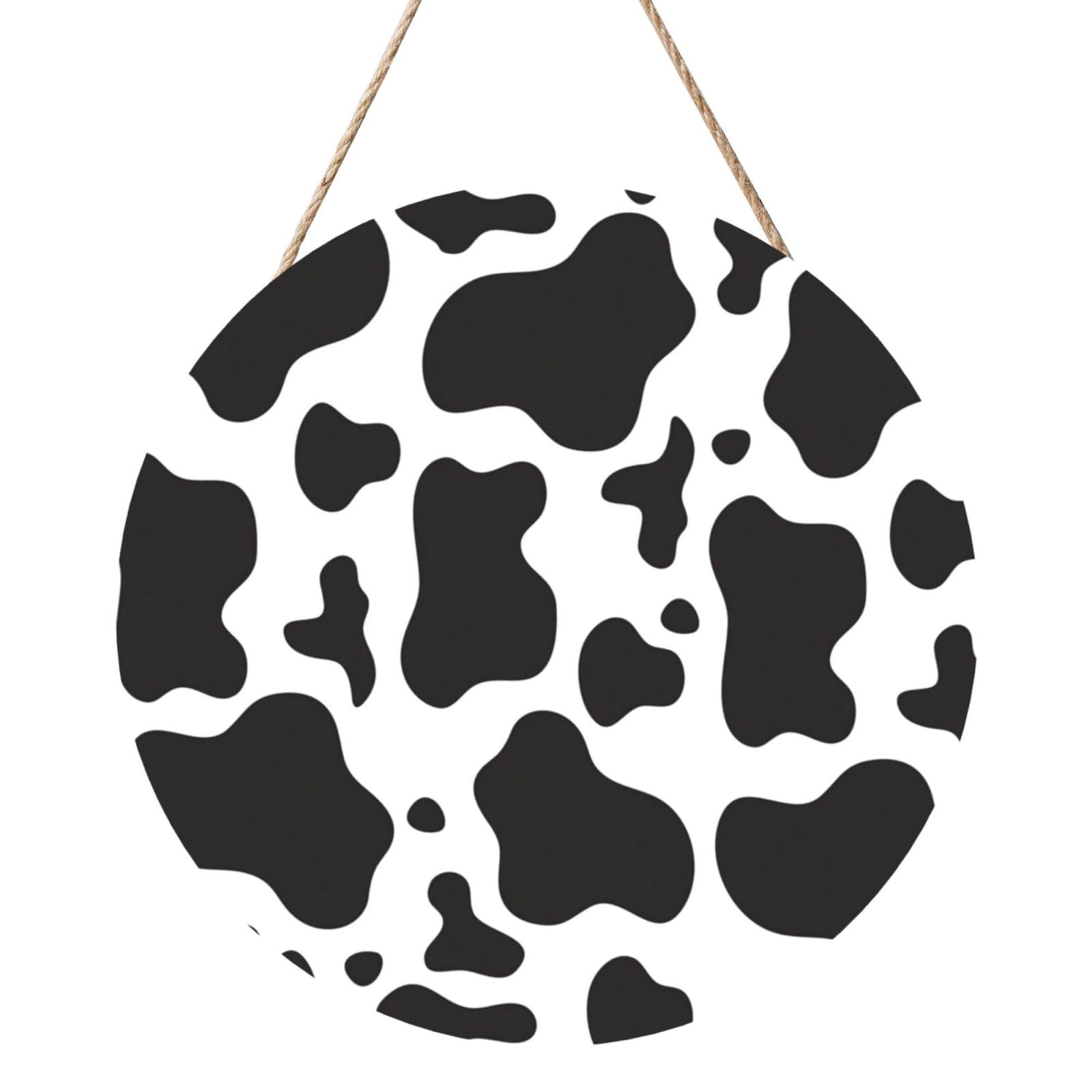 InOmak Cow Spots Print, Round Wood Panel Painting 12 in, Wall Hanging Painting For Home