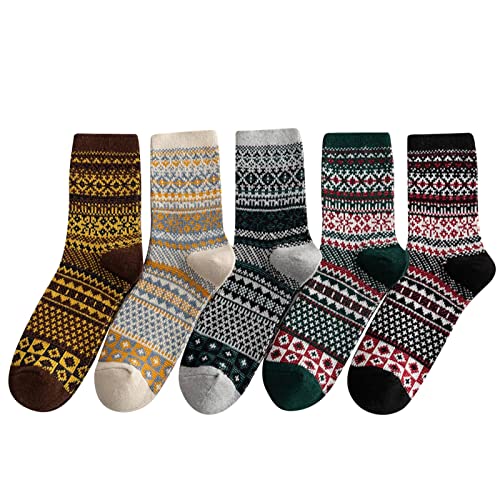 Aoseiens Lot de 5 paires de chaussettes longues pour femme 39-42 épaisses en laine pour homme, chaussettes d'hiver chaudes, multicolores, bas sans support, turquoise (noir, taille unique) Cover