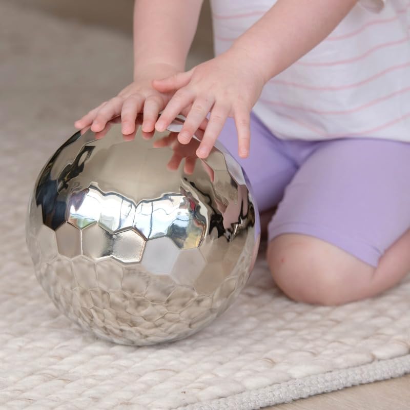 tickit Sfera sensoriale Jumbo in Acciaio Inox – Palla sfaccettata a Specchio con Suono Shaker per esplorazione sensoriale, Gioco di Movimento e apprendimento precoce