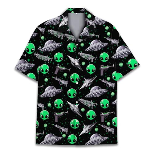 Men's Hawaiian Shirt – Short Sleeve Aloha Shirt With Fun Alien Print, Quick-Dry & Lightweight For Summer - View #4