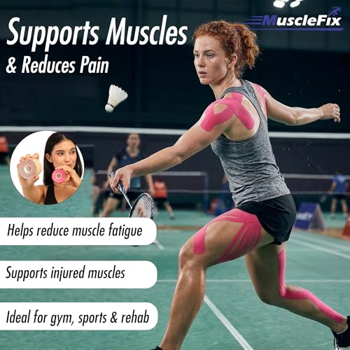 Image of Precut Kinesiology Tape for Pain Relief & Muscle Support - Waterproof, Breathable Physio Tape Strips for Sports, Gym, Yoga, Athletic Training & Injury Recovery | Latex-Free Tape(Color-Beige)