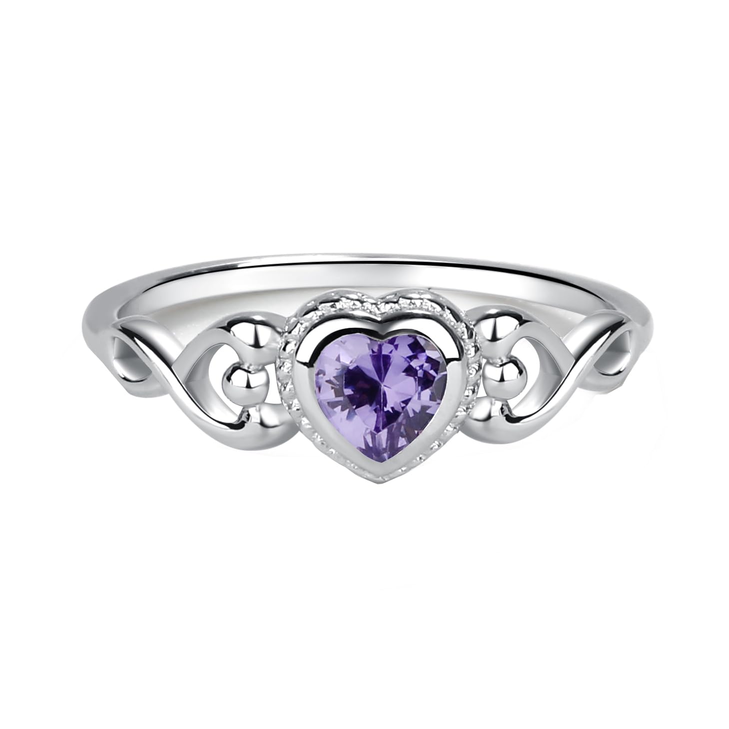 Precious Pieces 925 Sterling Silver Simulated CZ Birthstone Baby Ring with Heart for little girls, Kids and Toddlers