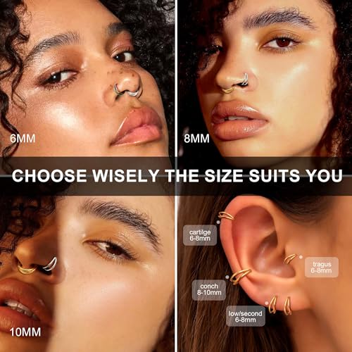 FASACCO 5 Pcs 20G 18G 16G Nose Rings Hoop Set Double Triple 316L Surgical Steel Nose Hoop Helix Septum Piercing Cartilage Hoop for Women4
