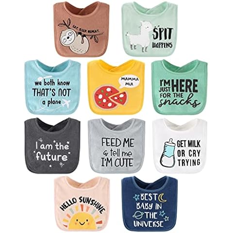 The Peanutshell Baby Boy or Girl Terry Bibs Set of 10-100% Cotton, Soft, Absorbent Baby Bibs for Boys and Girls, Unisex Toddler Baby Boy or Girl Bibs Set, Newborn & Infant Bib - Sunshine Cover