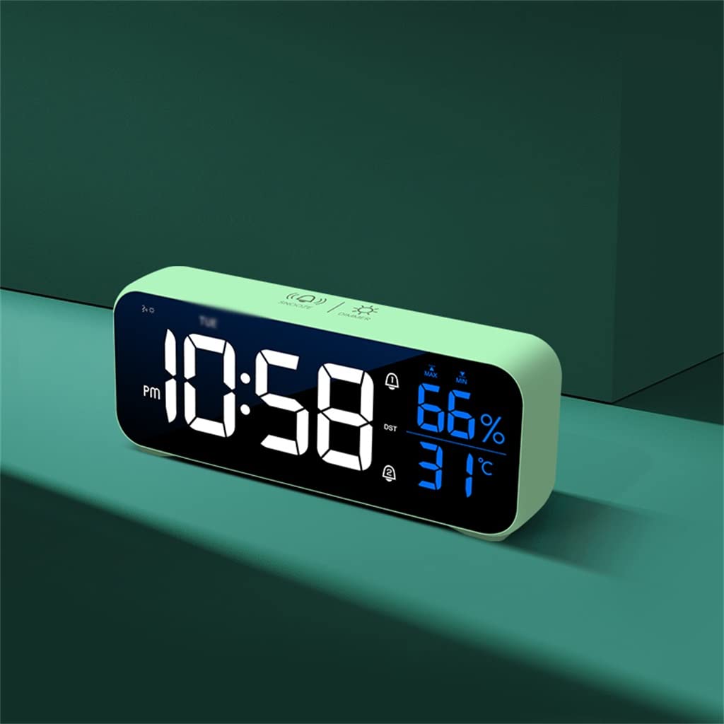 HRWLY LED Music Alarm Clock Temperature Humidity Voice Control Table Wall Rechargeable Digital Clocks(Vert)