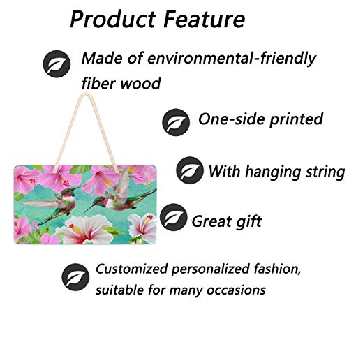image for Vdsrup Pink Hibiscus Hummingbirds Hanging Door Sign Plaque Spring Summ