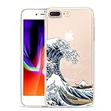 Unov Compatible Case Clear with Design Embossed Pattern TPU Soft Bumper Shock Absorption Slim Protective Cover for iPhone 7 Plus iPhone 8 Plus 5.5 Inch(Great Wave)