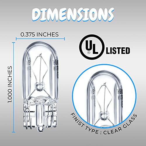 Ohlectric Pure Xenon Gas Bulbs - T3.25 Clear Wedge Base - 100L - 10W - 12V - 10000 Hours Dimmable Lights -2800K - Soft White, Pack Of 10 - Ol-46160 #TOP2