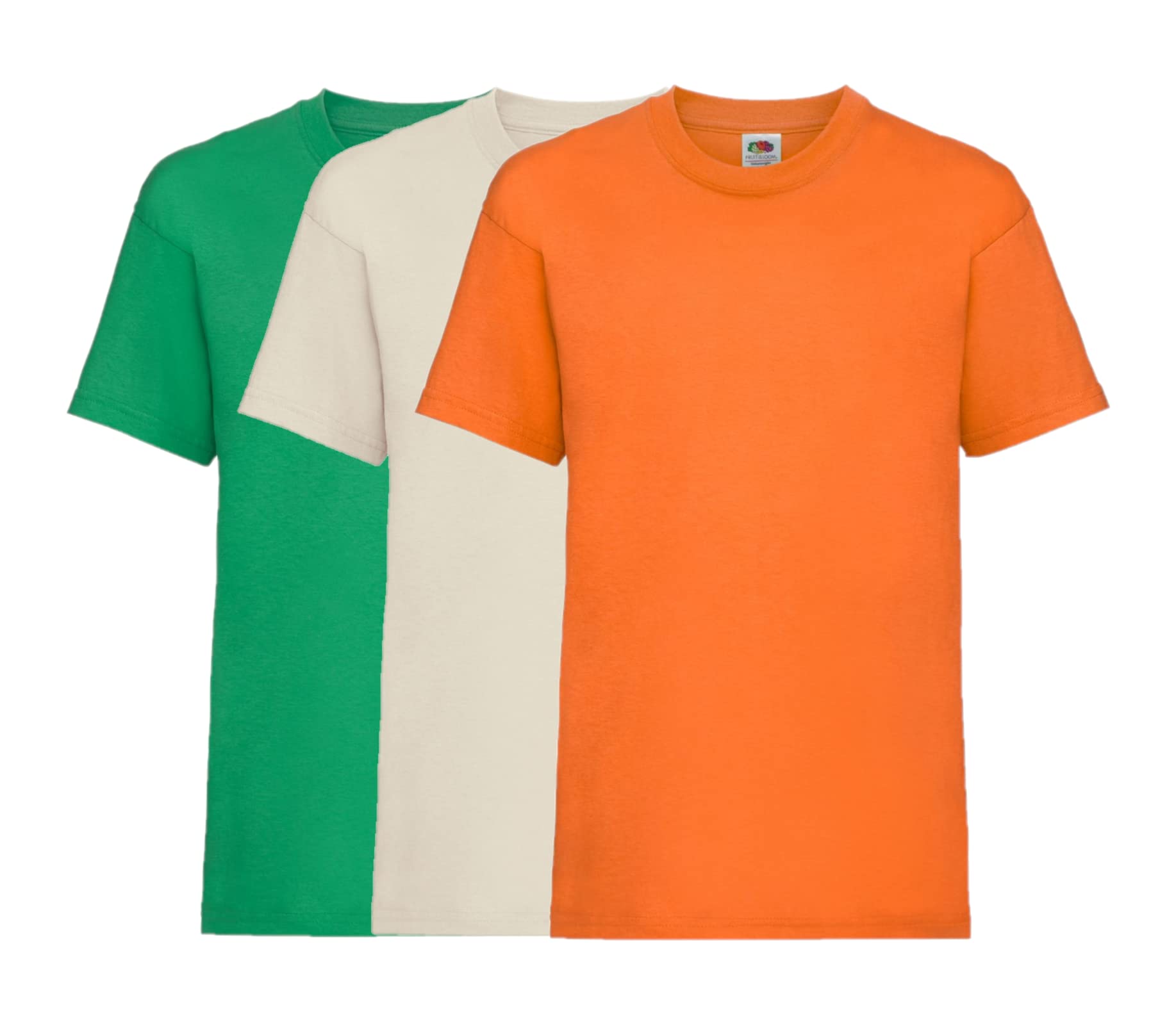 COOZO Unisex Kids Valueweight Pack of 3 Short Sleeve T-Shirts - Kelly Green/Natural/Orange - 14-15 Years