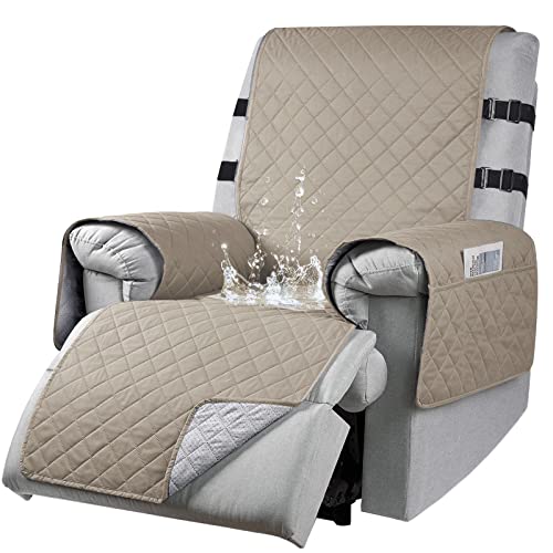 Waterproof Recliner Chair Slipcover With 2 Elastic Straps, Non-Slip Armchair Recliner Protector for Families with Pets/Kids