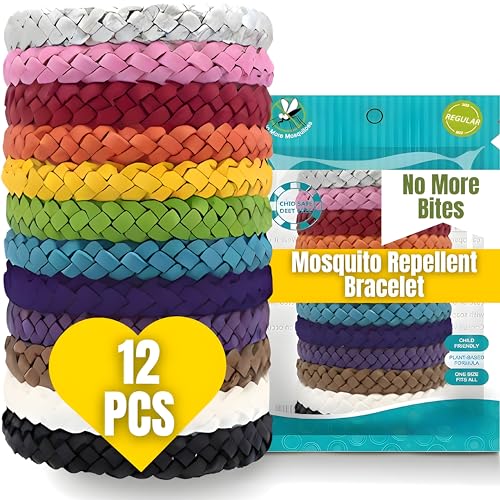 Mosquito Repellent Bracelet 12 Pcs Adjustable Band Deet Free Travel Essentials Insect Repellent Bracelet 350 Hours Mosquito Repellent Protection Suitable for All Ages.