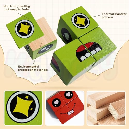 Image of Kidology Emoji Cube Face Change Game for Kids Age 3+ Years, Learning Educational Emotion Change Blocks, Cute Expression Puzzles and Interesting Gift for Boys & Girls | 16 Cubes and 72 Design Cards