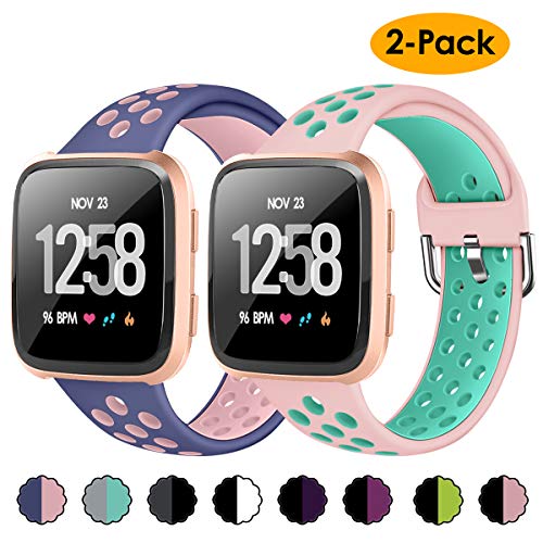 XIMU 2-Pack Sport Bands Compatible with Fitbit Versa 2 / Versa/Versa Lite, Soft