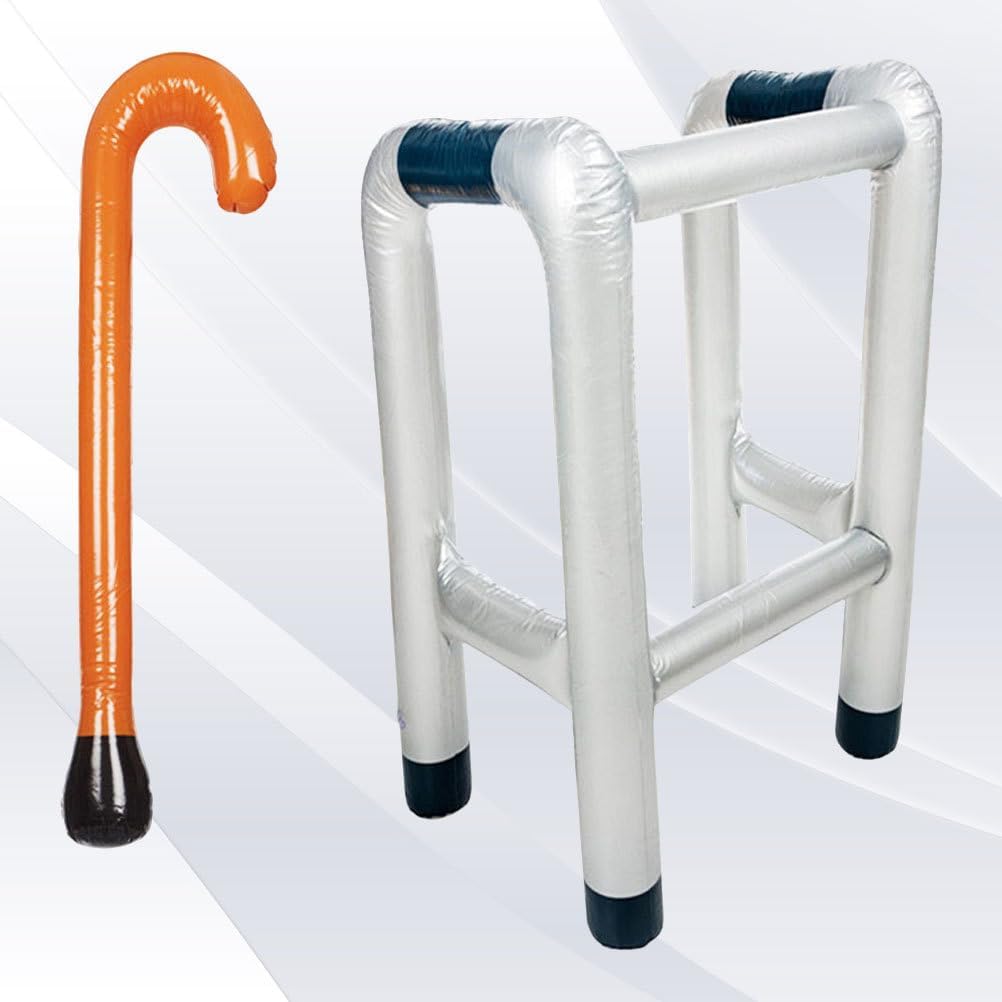 Garneck 2pcs Inflatable Walker and Cane Funny PVC Inflatable Zimmer Frame and Walking Stick Old Age Costume Accessories for Retirement Halloween Carnival Party