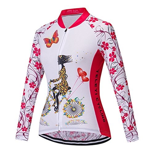Outdoor Sports Women's Long Sleeve Cycling Jersey Full Zipper Polyester Autumn Tops Pink XXL