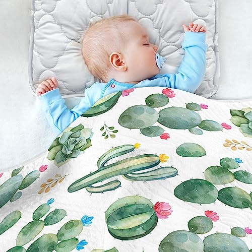 Image of Swaddle Blanket for Watercolor Cactus Baby Receiving Blanket Muslin Baby Swaddles Soft Cotton Breathable Nursery Blankets for Unisex Boys and Girls 30x40 Inch