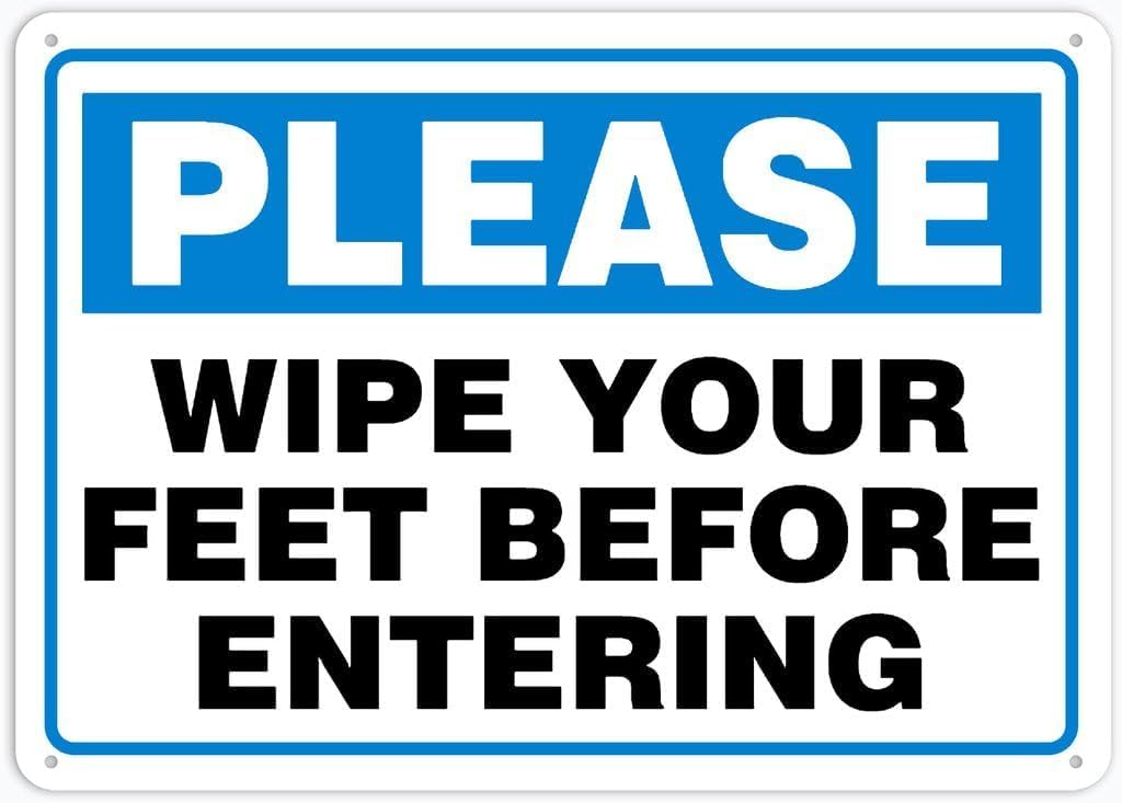 Entrance Foot Wiping Prompt Rustproof Aluminum Sign, Weather Resistant Easy Install Practical Home Business Access Reminder Plate, 12x8 Inch