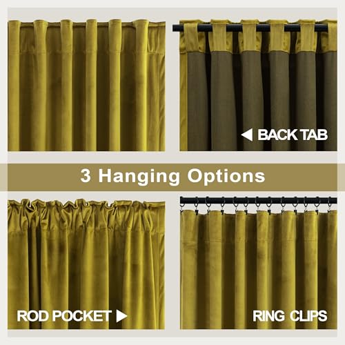 Image of Chartreuse Green Velvet Curtains 84 Inches Long 2 Panels Set for Living Room Mid Century Modern Maximalist Psychedelic Vintage Olive Green Yellow Drapes for Bedroom Wide 52 x 84 Inch Length Back Tab