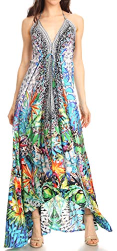 Image of Sakkas Lizi Womens Maxi High-Low Halter Handkerchief Long Dress Beach Party