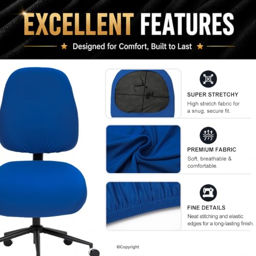 Image of Super Stretchable Desk Office Chair Seat Covers - Universal Spandex Computer Chair Slipcover - 180GSM Washable Rotating Backrest Coverings & Cushion Protectors for Dogs, Cats, Pets