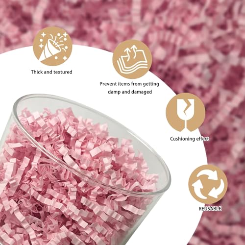 Image of Zankubom 1 /2LB Pink Crinkle Cut Paper Shred Filler Great for Gift Wrapping, Basket Fillers, Birthday, Gift Wrapping, Anniversary, Valentine's Day Christmas Party Decor Filling Supplies